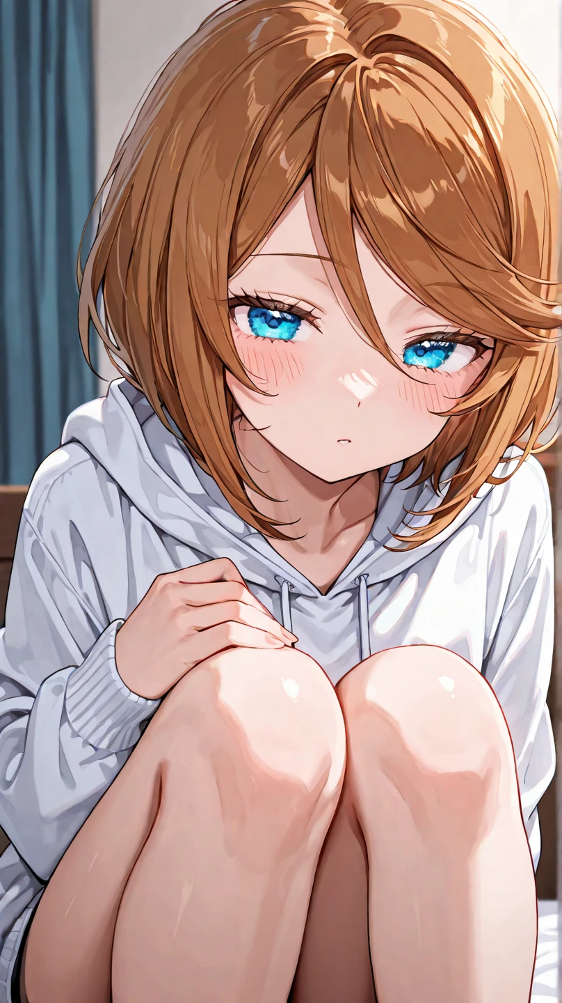Browsing Caution,Only one person,(Petite),((Cute man's daughter)),((Groin bulge)),Blonde woman with low pigtails,lips,Sweat,White Breath,hoodie,The gaze of the viewer,Ahegao,He sits and shows off his erect penis to the audience.