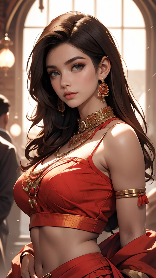 hot beautiful women in photoshoot, big heavy jhumka earrings, detailed face, detailed eyes, detailed lips, sensual pose, vibrant colors, cinematic lighting, photorealistic, 8k, high quality, masterpiece,big breasts , kurti, pajama 