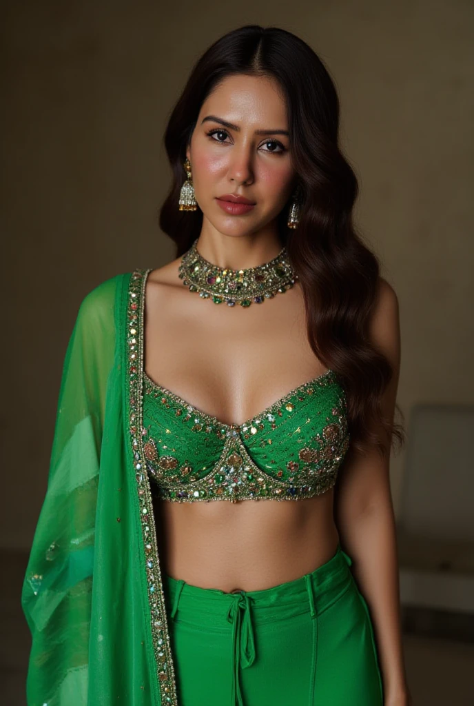 Foto RAW, photorealistic kangana ranaut, photography, full body shot, master shot, Wearing a Stanapatta, a chest-band.Saree model, gorgeous 45 year old Bollywood supermodel chubby woman, navel visible, armpits visible, model Photography, Indian saree shoot, Indian traditional wear advertising photography, traditional wear brand shoot, face of Indian actress Kangana, masterpiece, realistic, realism, photorealism, high contrast, photorealistic Artstation 8k HD digital art trend of high definition and detailed realistic skin texture, ultra detail, realistic skin texture, armature, best quality, shiny skin, ultra high definition, (photorealistic:1.4),, high resolution, detail, raw photo, Re sharp, by Lee Jefferies Nikon D850 Film Stock Photo 4 Kodak Portra 400 Camera F1.6 Lens Rich Color Ultra Real Realistic Realistic Textures Dramatic Lighting Unreal Engine Trending at Art Station Cinestill 800,(pele altamente detalhada: 1.2), 8k UHD, DSLR, soft-lighting, alta qualidade, grain of film, Fujifilm XT3, big breasts, big hips, looking at the viewer, beautiful face eyes nose lips body, alluring expression, very sexy milf, deep cleavage, huge breasts, huge hips, bangles, dynamic pose, random camera angle