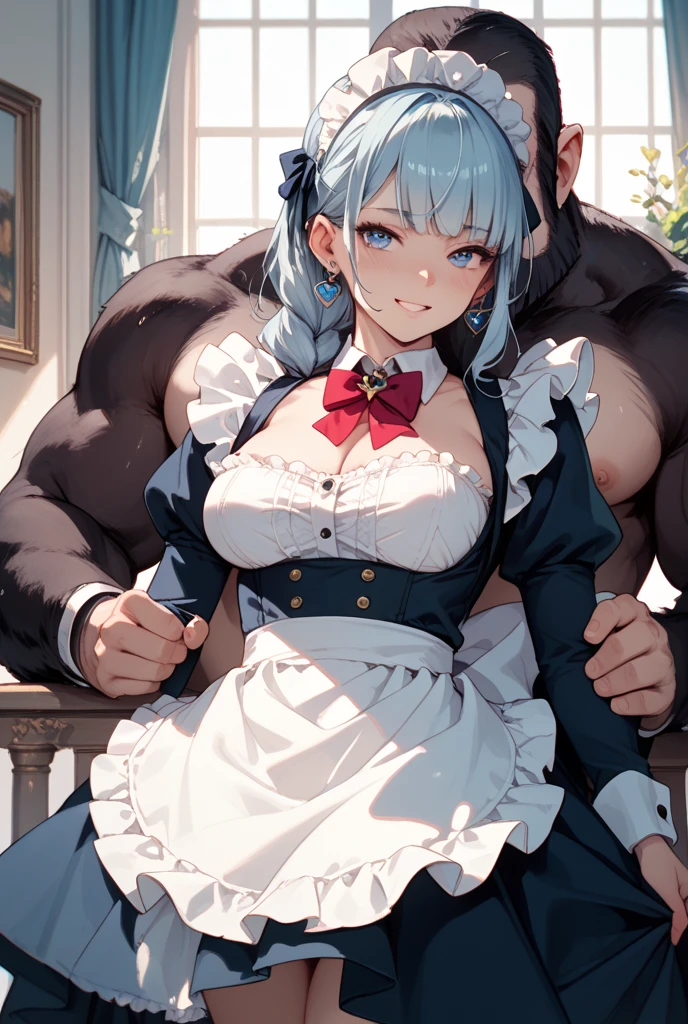 score_9, score_8_up, score_7_up, source_アニメ, masterpiece,1boy and 1girl , A busty futanari female devil is having sex with a busty futanari maid in the cowgirl position