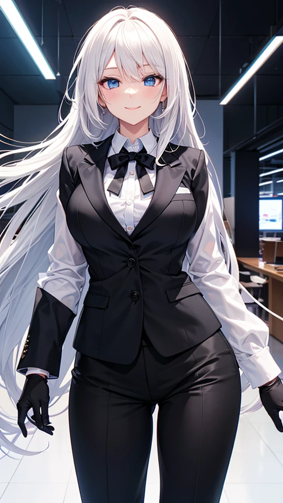 A 18-year-old boy, white and tender skin, cute, wearing white long-sleeved shirt, black jacket and black work tie, black trousers, black booties, white gloves, collar, white hair,wear cat ears, black eyes, thin waist, thin legs, handsome, disdainful and indifferent expression, shy, blush a lot, afraid, sweating, tired, pornography, Pornographic action