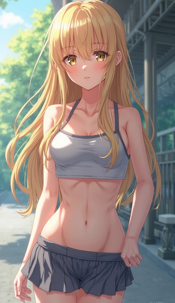 in the gym, hooligan, in the gym, ssmile, grin, criminal, laughting, shirt unbuttoned, stooping forward, Lies, medium chest size, bare breasts, sports clothing, red sneakers, madwoman, vulgar, Erotica, half naked, beautiful breasts, waist, bare buttocks, sexy body, hight resolution, 1girl, 独奏, hairlong, blonde woman, dangerous,vivid eyes,Yellow eyes, Odin, Mesmerizing eyes,Confident,superior, naughty, (power \(chainsaw man\),), red horns, Energy from a chainsaw, Red horns on the head, Cool anime 8K, Clean and detailed anime art, 4K Manga Wallpapers, Подробный портрет Anime Girl, Anime 4K Style, Anime Art Wallpapers 4K, Anime Art Wallpaper 4K Masterpiece, Gorgeous, Best Quality, bra, devious smile
