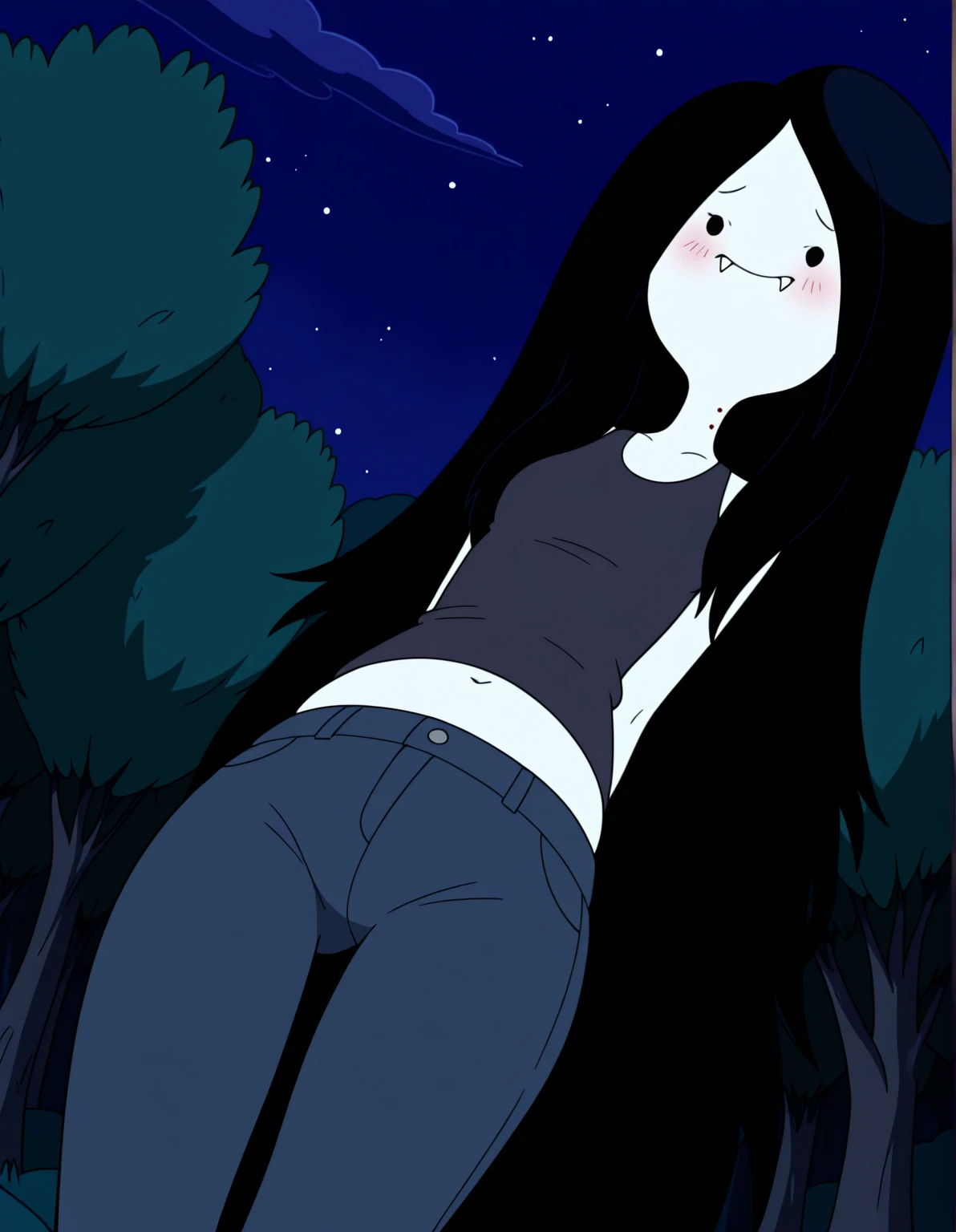 (masterpiece, best quality, high resolution:1.4), (Cartoon:1), perfect lighting,
BREAK
<lora:marceline-000007:0.8>marceline, 1girl, fangs, solo, vampire, long hair, fangs out, dot eyes, bite mark, black eyes, colored skin, high heels, black hair, standing, very long hair, (grey skin), smile (Extremley detailed slutty lingerie:1.3, detailed garter straps, detailed garter belt, detailed thighhighs, ) curvy, childbearing hips, (gigantic breasts:1) cameltoe, looking at viewer, covered nipples, sexy pose, nsfw, explicit, adventure time,
BREAK
detailed indoors, detailed living room,
BREAK
<lora:add_detail:0.5>,
BREAK