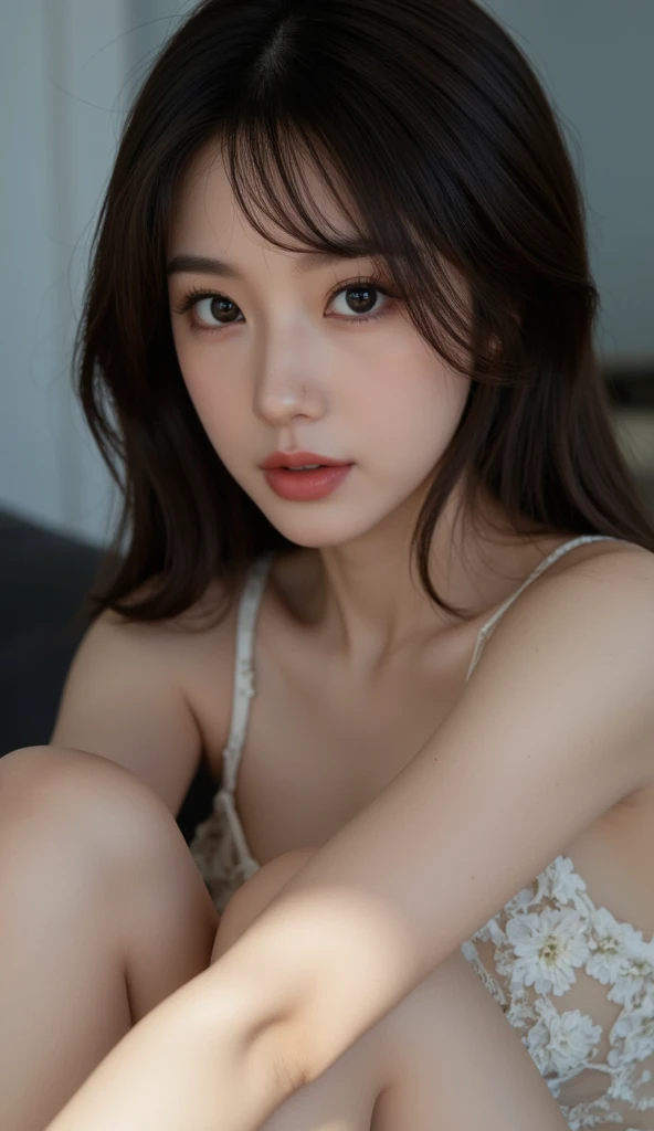 (Masterpiece, BestQuality:1.3), (ultra detailed:1.2), (hyperrealistic:1.3), (RAW photo:1.2),High detail RAW color photo, professional photograph, (Photorealistic:1.4), (realistic:1.4), ,professional lighting, (japanese), beautiful face, (realistic face), cute woman, (Brown Hair, Big Tits:1.5), (cheerful Smile:1.35), Trending Hair&Trending Hairカラーをランダムに, earrings, necklace, bracelet, sexly, erotic sexly, Random sexy gravure poses, (Sexy beauty in white lingerie。Lying on the bed with a sweet smile in a romantic bedroom。:1.3)