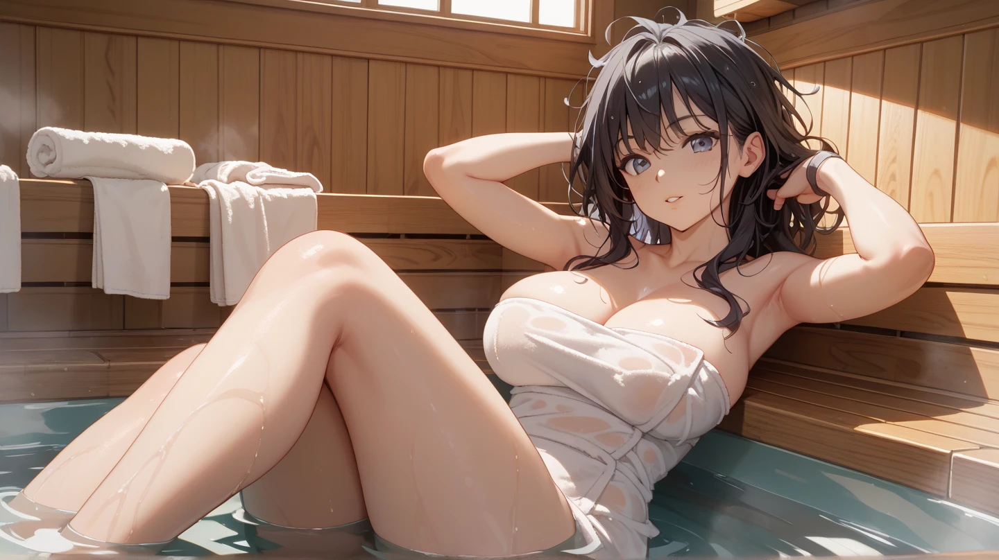 tmasterpiece, hoang lap , (Complicated details), (rich colourful), 电影灯光, the Extremely Detailed CG Unity 8K Wallpapers , Hinata flower proportions, 1girll, 独奏,(Sit in the bathtub, up,Tits soaked in water,is shy,Bigboobs, Low hair tied long),perspire,pure eyes