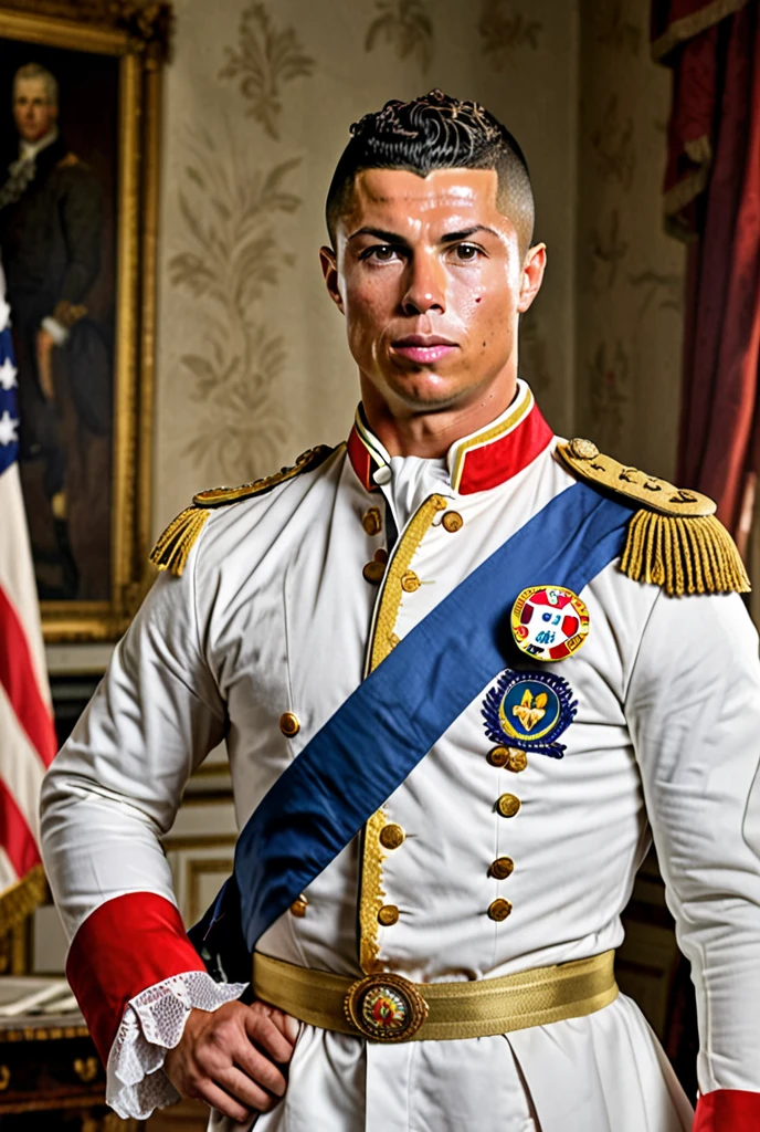 Leyendecker style illustration : A handsome blond guy, 17 years old, looks at the ceremonial officer's uniform of a "Navy Seal" with awards, which hangs on a suit hanger standing on the floor, and engages in masturbation. Watching him from behind is a naked, blond, muscular Navy SEAL officer, 35 years old, handsome and arrogant. The officer has a big dick, an erection, and a ?????.