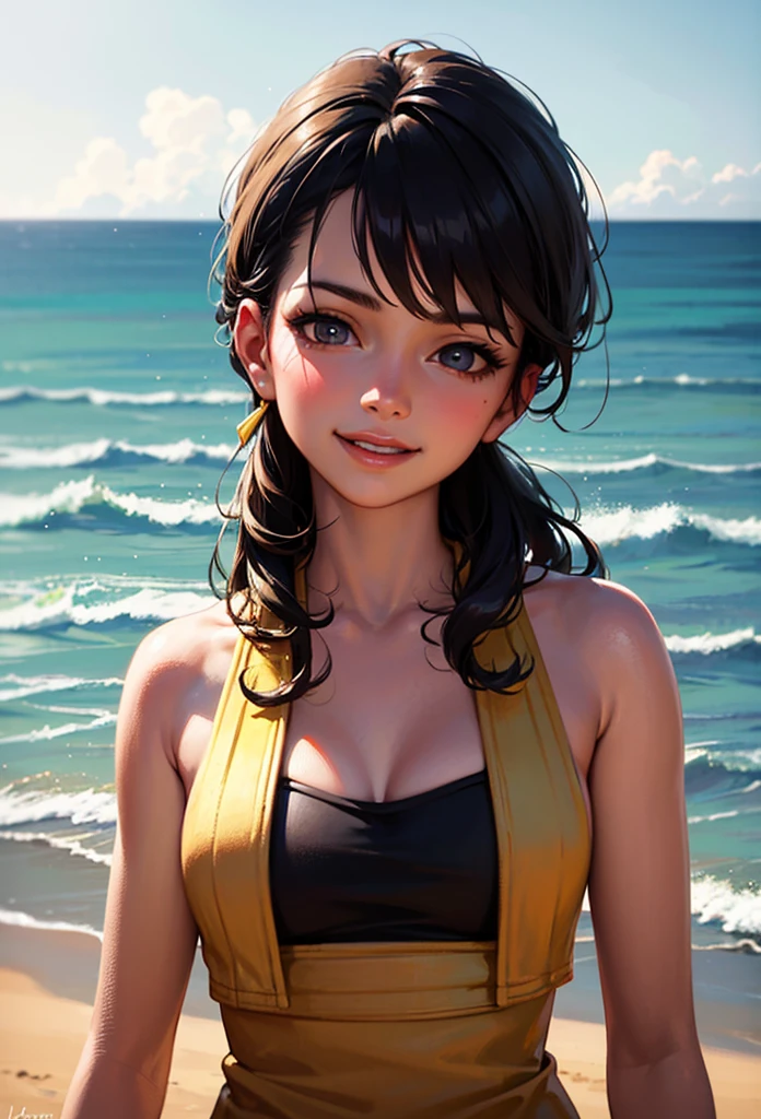 Look at the viewer, strong rim light, Japanese, , high resolution, dynamic pose, highly detailed background, ultra realistic, tan lines when wearing one piece swimsuit, slender, very cute and beautiful girl, highly detailed beautiful face, female, 18 years old, black hair, healthy brown skin ((tan skin: 1.4)), flat chest, coastline, wet hair, solo, smut, break
wet, (one piece tan: 0.9), (swim tan: 0.9), sparkling, glistening skin, collarbone, navel, bikini, covered nipples, cameltoe, ocean, dynamic pose, smiling face,