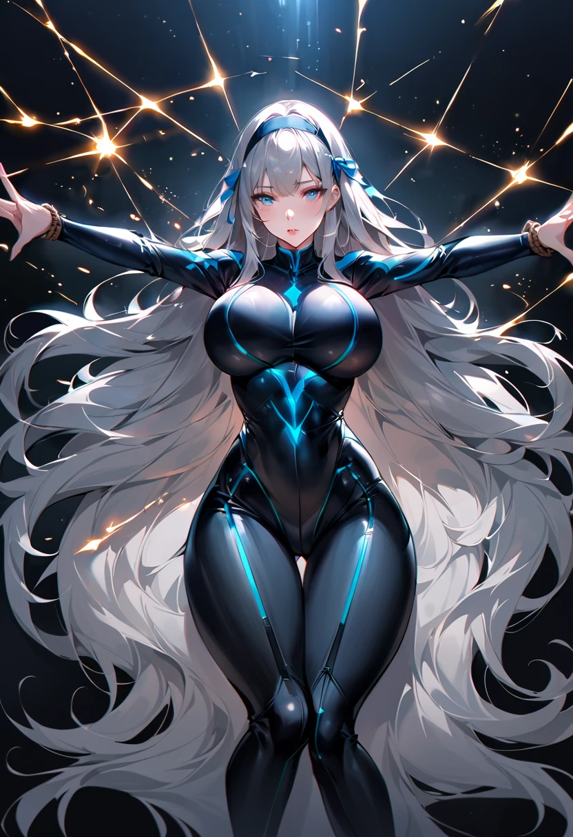 BREAK、(look at the audience、(若いcute美しい18歳の女の子:1.1)、Japanese faces、small face、3d face、beautiful girl、beautiful face、cute、Girlface、Kpop idol、Supermodel、Stunning innocent symmetrical face、perfect body、thin slim waist、make your legs thinner、(high detail skin:1.2)、shining eyes、goddess、natural skin texture、shiny skin、white skin、美しいdetailed face、detailed face、real skin texture、cute繊細な顔、detailed face、golden ratio、golden ratio率顔、gentle smile、soft expression、Expressive Ace Perfect、perfect skin、clear face、shiny hair、natural makeup、beautiful bright pupils、eyes are blue:1.3、Slender body shape、complicated eyes、long eyelashes、blush、good hand、perfect hands、clean face、Fine-grained skin、油性のshiny skin、(((((navy blue and black tight bodysuit、tight fitting clothes、clothes that cover the whole body、clothes that hide skin、gentle smile、Knee-high boots、(gloves up to the elbow:1.8)、(Clothes that hide the thighs:1.8)、(clothes that hide the legs:1.8)、exoskeleton、Science fiction、dark blue hair、high knot ponytail、very long hair、(human body as a whole:2)、(lightning discharge lightning effects:1.2)、(Electrocution:1.3)、Hold the gun、battle、(electric sparks、spark of light、Flying bullets、Dodge bulletuildings hit by missileuture technology drones hit laser weapons:1.3)、adventurous look、starry sky、colorful refraction、ワームホールのような幻想的なWind景の世界、cyber punk、Manufacturing of metal textures、neon light、(night time:1.4)、Wind、rembrandt lighting、space warp、A gathering fog、Pixel art、game art、Key Visual、Surreal、PBR texturing、Anisotropic filter for maximum clarity and sharpness、Albedo and specular maps、multilayer texture、surface shading、subpixel convolution、Accurate simulation of light-material interactions))))、(Pure Eros Face_v1:0.5)、(Ulsan-6500:0.5)、(ticker:0.6)、Facing the viewer、dynamic angle、dynamic action、dynamic action、(dynamic pose:1.2)、Kick Pose、Hit Action Pose、hit,prepare a sword,riding on motorcycle,head tilt,Legs in your own embrace,Sit leaning against the wall))、(Time Machine、Computer、skyscraper gun、weapons of the future、(Backpack:1.1)、Real World、Plankton rattle field、volumetric fog、gray fog、cigarette、 explosion、apocalyptic、destroyed city background、burning building:1.3、splash of water、starry ski、huge moon、Earth、destroyed giant robot、radio tower、airplane flying overhead、shooting star rocket truck、broken car、derailed train、tank、giant weapon、electronic equipment、Luminous mechanism)