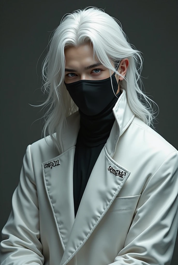 Teen male posing, boxerbriefs, skinny body, atmospheric, cute face, white hair, blood, mask, dead inside, white long shirt