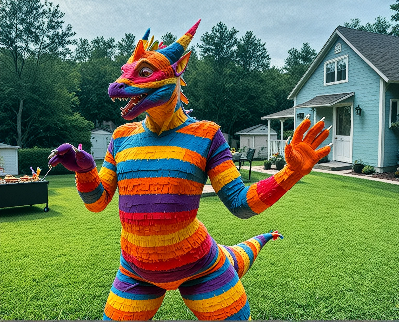 Ultra high resolution, best quality, masterpiece, (involuntary pinata transformation), mid transformation, (a shrunken, terrified, and aroused male human college boy wyvern piñata sexdoll hybrid at college frathouse party:1.9), (upperclassmen gather around in awe to watch you transform:1.65), (you shrink into a mere 2 feet tall and 3 feet long wyvern pinata:1.5), (you are hanging suspended in midair from the dorm ceiling by chains attached to your back, wrists, and ankles:1.95), (wearing loose baggy oversized muscle shirt and sweat pants:1.85), (human feathered wyvern piñata partial hybridization:1.85), (the magic wyvern pinata mask morphs and shrinks you into a wyvern sexdoll piñata:1.6), ((black:1.6) (red:1.45) (pink:1.3) (azul:1.4) (platinum:1.4):2), (part human:1.55), (real life, photorealistic:1.8), (partial feralization:1.7), (NSFW:1.85), (pinata-fication suspension bondage transformation:1.5),