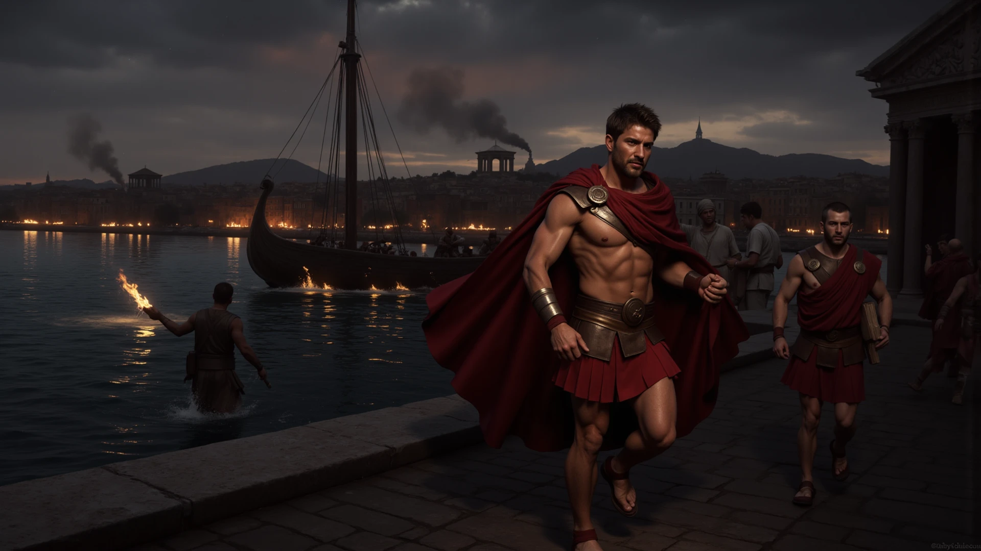 A Roman barefoot advances on the enemy
