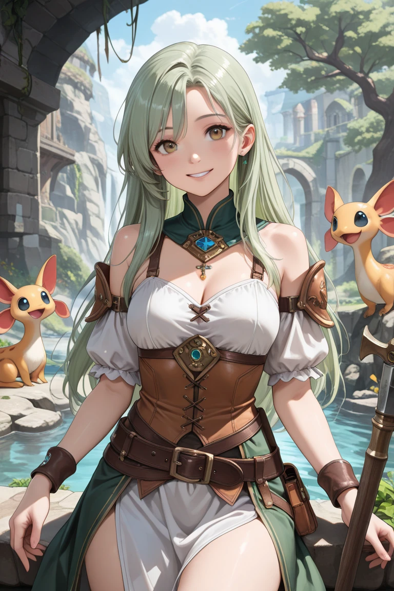 Fille, goule et mercenaires, Argentine mi-long cheveux, tressée, yeux vert claire, peau lisse blanche