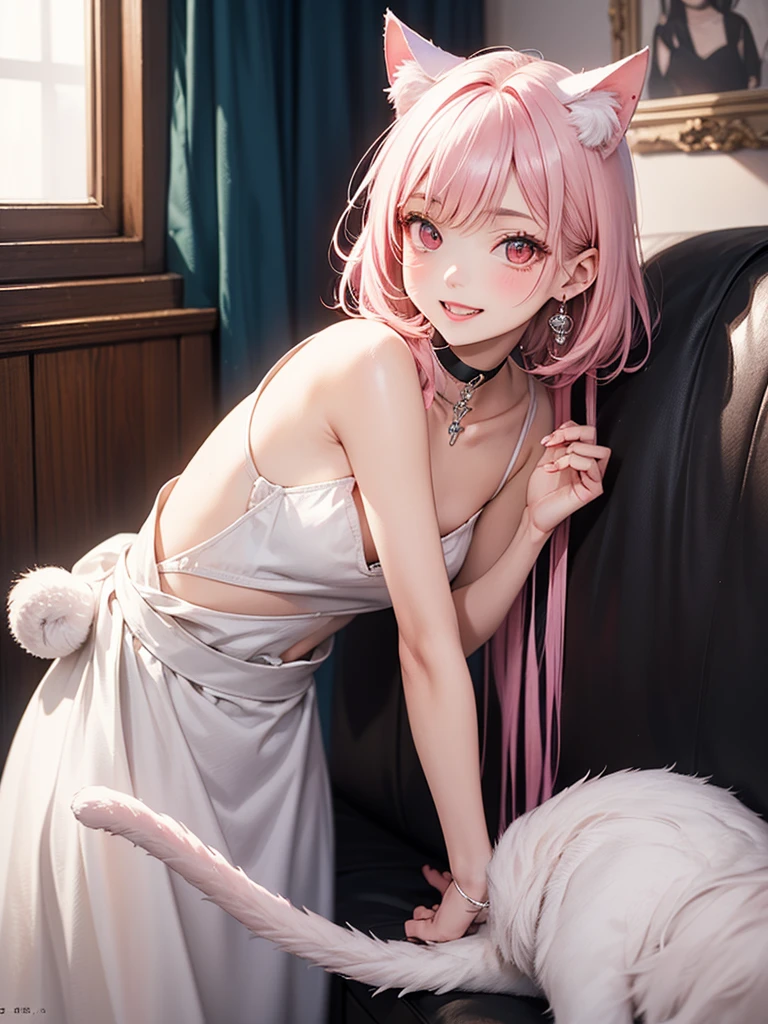(Pieces fly),(highest quality:1.1),(Very detailed),Best illustrations,The finer details,(Portraits:1.1),(Watercolor)fluffy,1 female,alone,13 years old,Small breasts,Anorexic Thin Thighs,slim,(Very delicate and beautiful face),(Beautiful eyes in every detail),Pink thick lips,(Messy Hair),Soft and lazy,(Simple Background:1.2)Overall background color,Transparent parts,In 4K,Full Shot,Thin legs,Pink High Heels,See-through gown,Swimwear,The happi coat is open