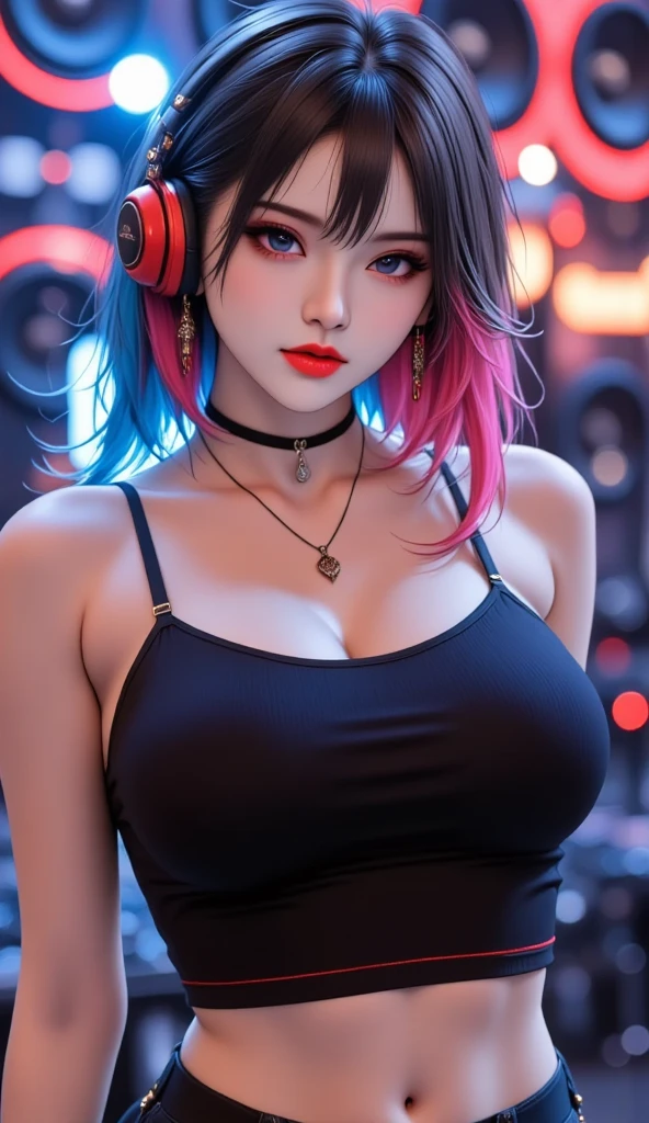 sfw, ((Masterpiece)), best quality, absurderes, ultra detailed, holographic, cowboy shot, golden ratio, super cute girl, mature girl, super beautiful asian girl with very beautiful violet glowing eyes, beautiful glowing white multicolored hair, high ponytail, nice and sexy body, slim body, perfect body, wearing super tight anime printed mini boxers, an anime printed super tight off shoulder long sleeve crop top, buautiful hair ornament, super aesthetic transparent jacket, playing in an arcade machine, wearing bra,((skinny waist)), young asian girl, ((big breasted)),
