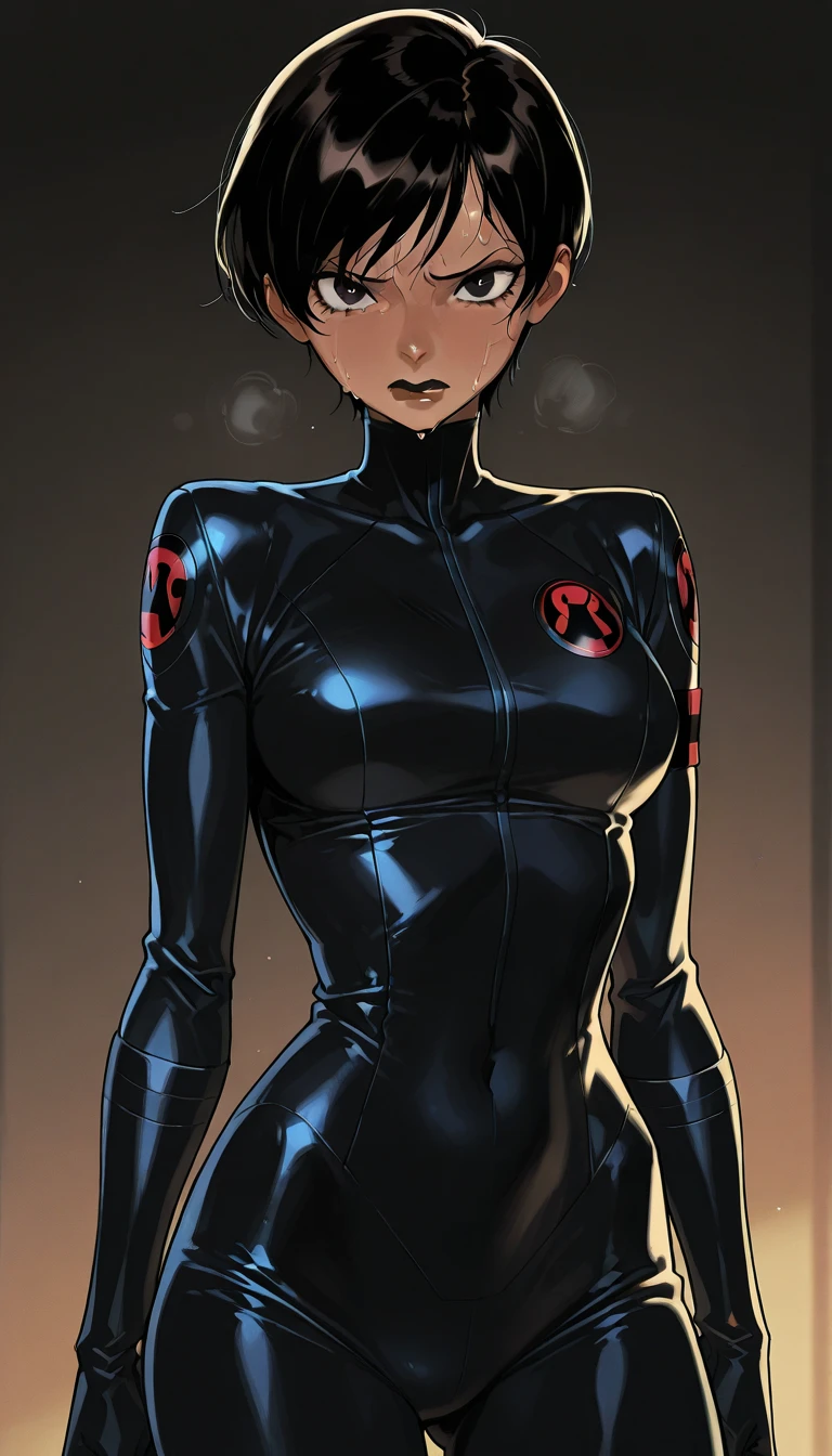 1girl, cabelu curto, cabelo preto, olhos azuis, Garota de anime com tatuagens posando em uma roupa preta em uma cidade, arte digital de anime, garota anime , menina de anime feminino, arte de anime , muscular!, big oppai , Ilya Kuvshinov, badass anime 8 k, arte de anime,