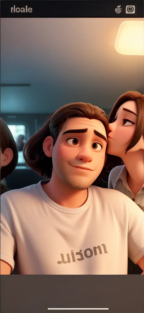 Uma garota loira beijando no rosto de um rapaz, ao fundo uma tarde de outono.