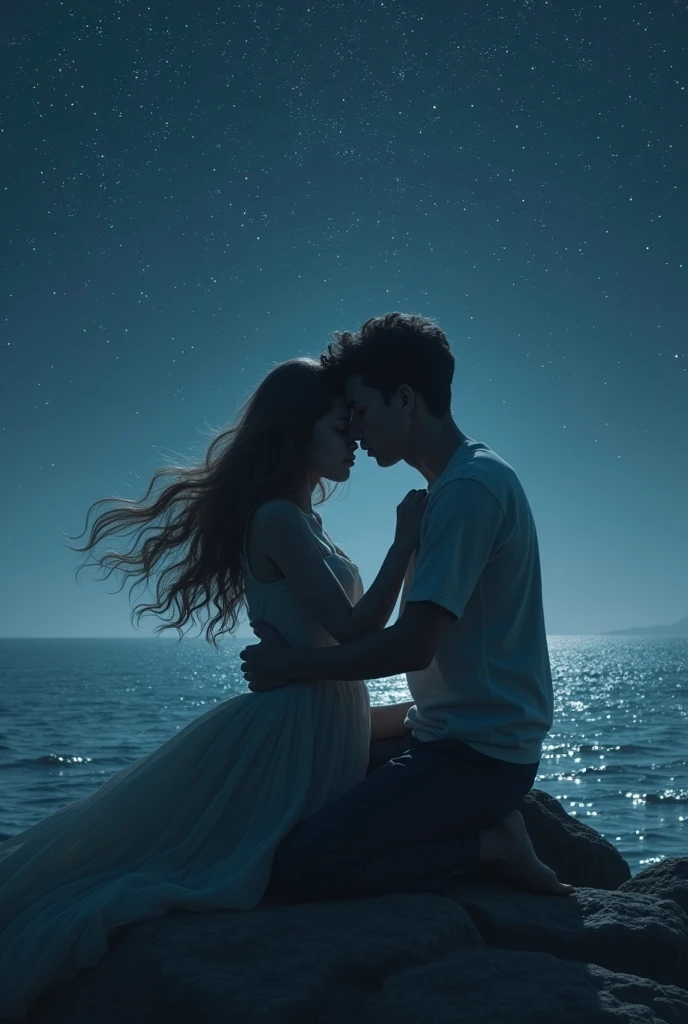 Prompt Title: The Fateful Story of Titanic. Scene 2: Romantic Moment. Setting: The bow of the Titanic at sunset, with the ship cutting through calm waters. Characters: Jack and Rose standing at the very front of the ship, arms outstretched as if flying, with Jack standing behind Rose, holding her gently. Both characters are smiling, their hair and clothes slightly tousled by the wind. Background: The sky ablaze with hues of orange, pink, and purple as the sun sets over the ocean, casting a warm glow over the scene.