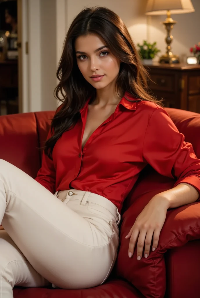 DV_Christijana_Vicious (Long Brunette Hair :1.4)(skinny, emancipated, toned, abs:1.4) is wearing at home in her (red satin pajamas:1.5)( watching TV on her black couch:1.5)( in a black room:1.3) (35mm, F/2.8) (insanely detailed and intricate, character, hypermaximalist, elegant, beautiful, revealing, appealing, attractive, amative, hyper realistic, super detailed, destruction, halo, heresy burn, heresy flare, lens flare, reflections) smiling, (skinny body:1.2), toned body,  abs  (lens Flare:1.3)(god rays:1.2)(heresy flare:1.3)pink smoke bomb, fog (pigtails) smiling at viewer (eye liner and lipstick)