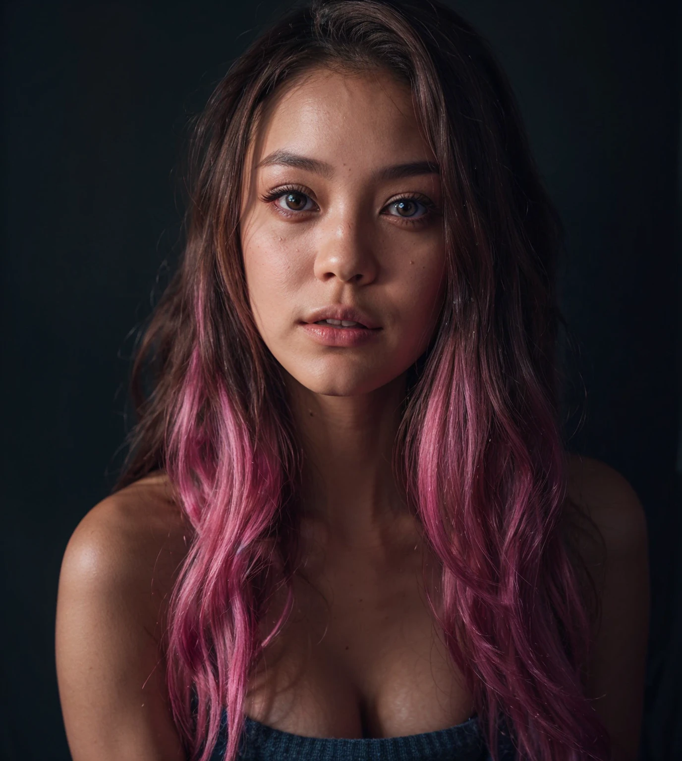 style, model shooting style, photo ((selfie: 1.8)) of a girl, 1girl, (cyberpunk: 1.8, cyberpunk city background: 1.8), ((cutest face: 1.8, perfect face: 1.3)), (multicolored long hair: 1.4, pale skin: 1.5),
(from above:1.2), best quality, epic (by Lee Jeffries Photo, Sony A7, 50mm, pores:1.5, colors, hyper-detailed:1.5, film grain:1.4,
hyperrealistic: 1.5), hyper-realistic texture, masterpiece, unreal engine 5, extremely detailed 8k CG wallpaper,
Crazy detailed photo, hyperrealistic light, (Pulitzer Prize Winner for Photography and Taylor Wessing Photo Award)