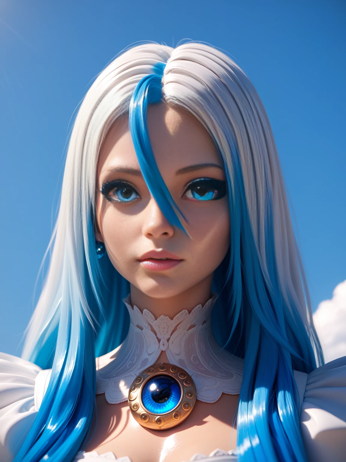 a perfect front angel long hair blue eyes