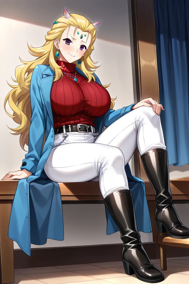 noi, nun, big breast,white boots, pants,cloak, musclegirl, walking, smile, long hair, catedral, vest, portrait