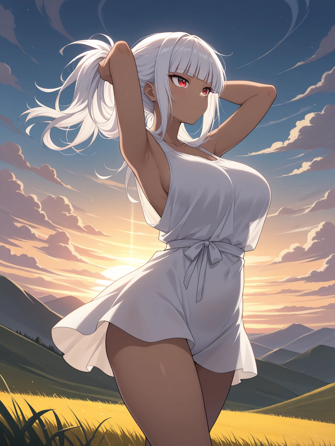 1girl, aegir \(azur lane\), azur lane \\\\\ masterpiece, best quality, very aesthetic, absurdres, newest \\\\\\ perfect anatomy, slim body, ,perfect hands, , , \\\\\\ by nyantcha,,by cutesexyrobutts,by khyle ///// , , , silvery white hair with a single prominent red streak , black horns, , , yellow eyes, ,, , big tits,,, ,,splash art, onsen, sunset,in water, ,put towel on body, hiding naked body with towel, naked towel, , see-through towel
