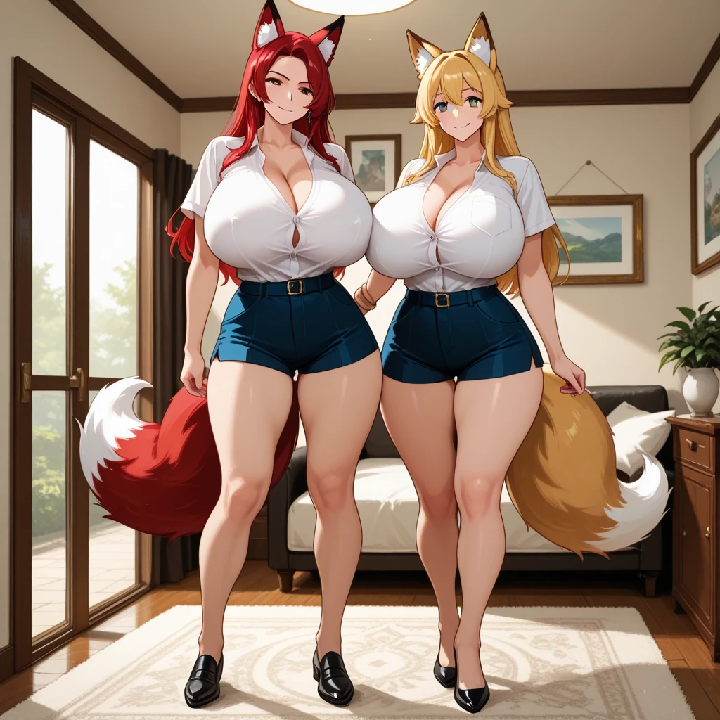 by darkgem, by meesh, by BNG, (identical twins:1.3), two girls, groping, curvy, arctic fox, white fur, female, athletic figure, furry body, hyper hips, thick thighs, big arms, accurate hands, (large breasts:1.1), heavy breasts, thick nipples, blue eyes, detailed eyes, blonde hair, long hair, young, teen, cleavage, large areolae, (nude:1.6), Masterpiece, best quality, absurd res, highly detailed, cleanly drawn eyes, anthro only, bedroom, standing upright, bare paws, digitigrade,