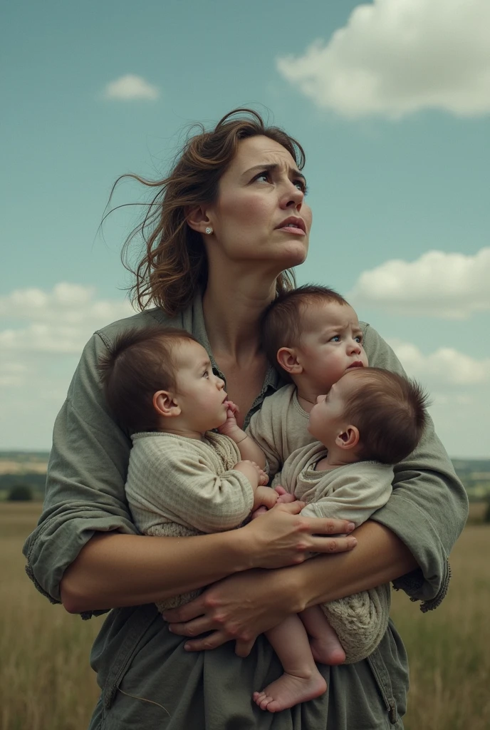 Create a representation of Stanisława Leszczyńska in the midst of war camp, holding a baby running on the middle of the war. Showing her legs and partially exposed chest, but ensure the baby is completely shielded from any danger. full body, sexy body, showing her sexy legs, showing big boobs