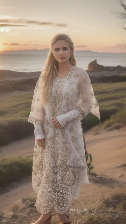 highly insanely detailed, masterpiece, top quality, best quality, highres, 4k, 8k, RAW photo, (very aesthetic, beautiful and aesthetic), enchanted cave with glowing crystals, photo of slim woman, wearing white sheer boho maxi dress, <lora:CrunchyBanana_Sheer_Boho_Maxi_Dress:1>, subtle smile, subsurface scattering