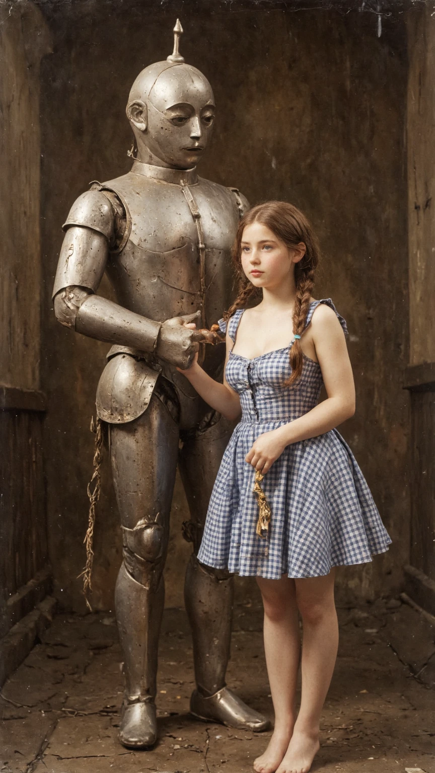 (masterpiece, dreamlike, hyperrealistic:1.35), (1boy 1girl, alice defeats lewis carroll:1.5)