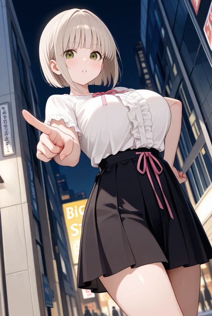 One girl, 18-year-old, Mix 4, (32k, RAW Photos, Highest quality, masterpiece:1.2), (Anime-like, photoAnime-like:1.37), cute, night, rain, Humidity, Professional Lighting, Photon Mapping, Radio City, Physically Based Rendering, Super Resolution, (バウンドしてるBig Breasts:1.2), {{A weaponized organism escapes from a laboratory and preys on girls in the city, taking on a human form.}}, The bones of a girl he had preyed on were lying at his feet., NSFW