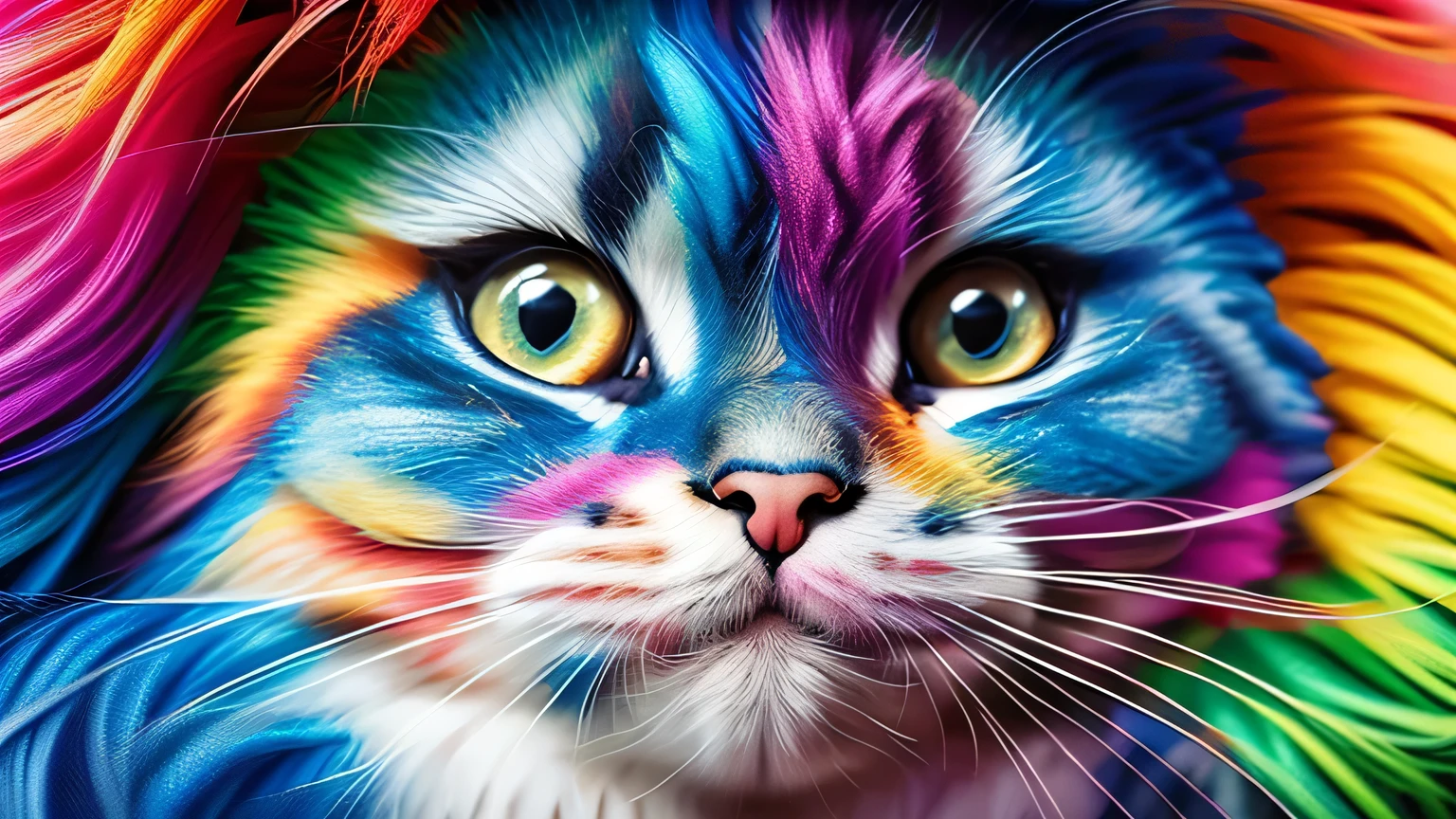 painting of a kitten with a colorful face and eyes, digital painting very detailed, very detailed digital painting, kitten. digital painting, 4k very detailed Digital Art , Stunning 4K Art, Detailed painting 4k, very detailed Digital Art , Digital Art . very detailed, very detailed Digital Art work, beautiful Digital Art work, 4k detailed Digital Art サイベリアンキャット, colorful, diagonal, dark, laughing