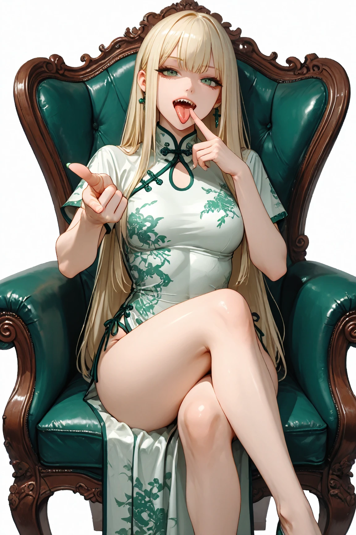 Straight blonde hair with curled ends, Emerald green eyes, Chinese oriental style green dress, Wide Hips, Sexy thighs, Big Curvy Ass, Chinese Oriental Setting in the Pavilion、Move the tick part to the side、Big breast beauty(Tall Woman, Slim figure, Firm breasts)、Estruating from behind、Squat、Girl straddling guys(Cowgirl)、Penis in vagina(The glans reaches the uterus)Inserted(SEX)、in the middle、 Dripping from the vagina、Showing vagina、Thin pubic hair、Open your jacket、Show your breasts、Nipples erect、Dripping saliva、Red cheeks、Dementia smile、close your eyes、A close-up look at thighs from a low angle、Ahegao、Cowboy Shot、Front facing,Realistic photos、、NSFW、、Front tucked up、From below、orgasm,写真Realistic, Realistic,