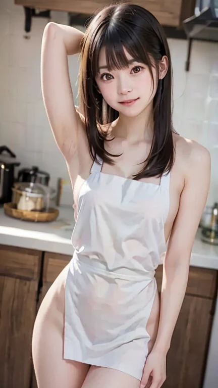 hightquality、masterpiece、ultra res、cute girl face、kitchin、barechested、pinafore、NAKED Apron、full body Esbian、Famous actresses of Japan、Very beautiful face、A sexy
