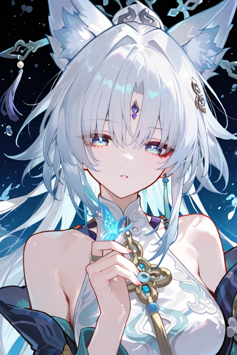 fantasy,spiritual girl,flat chest,silver hair,Short cut,eyes closed,sleepy,from front,{{{sitting}}},white pantyhose,white leotard,night,dark,World Tree,celtic,moon,achromatic