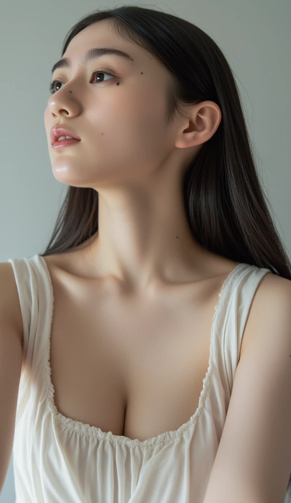(((Are standing、Looking up from below:1.82、Composition above the knees)))、((Highest quality, 8K, masterpiece: 1.3)), sharp: 1.2, Perfect Body Beauty: 1.4, Slim Abs: 1.2, ((nude、Small breasts: 1.2)), (((Sheer short tank top:1.3,))), Short shorts:1.2, Bare shoulders, (((Underbust: 1.2))), Face close-up: 1.0, Highly detailed face and skin texture, Beautiful Eyes, double eyelid,