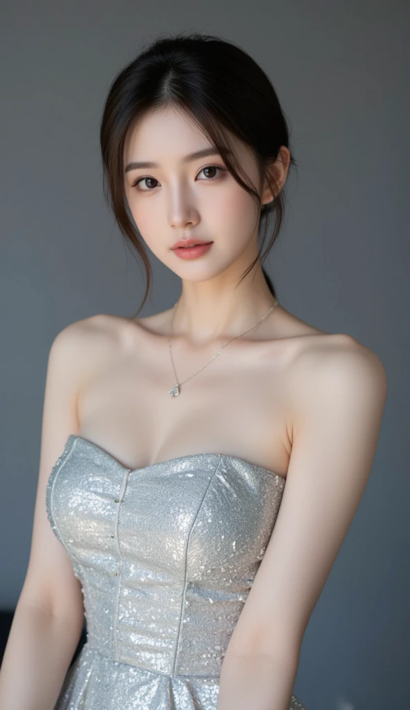 Superb quality, masutepiece, High resolution, 1girl in, blush, (Seductive smile: 0.8), Star pupil, silk hot transparent dress, Hair Accessories, Necklace, Jewelry, Beauty, SUI_Body, Tindall Effect, Realistic, shadow room, Light Edge, Two-tone lighting, (High Detail Skin: 1.2), 8K UHD, SLR, Soft light, High quality, Volume Lighting, candid picture, High resolution, 4K, 8K, Background blur, Real person