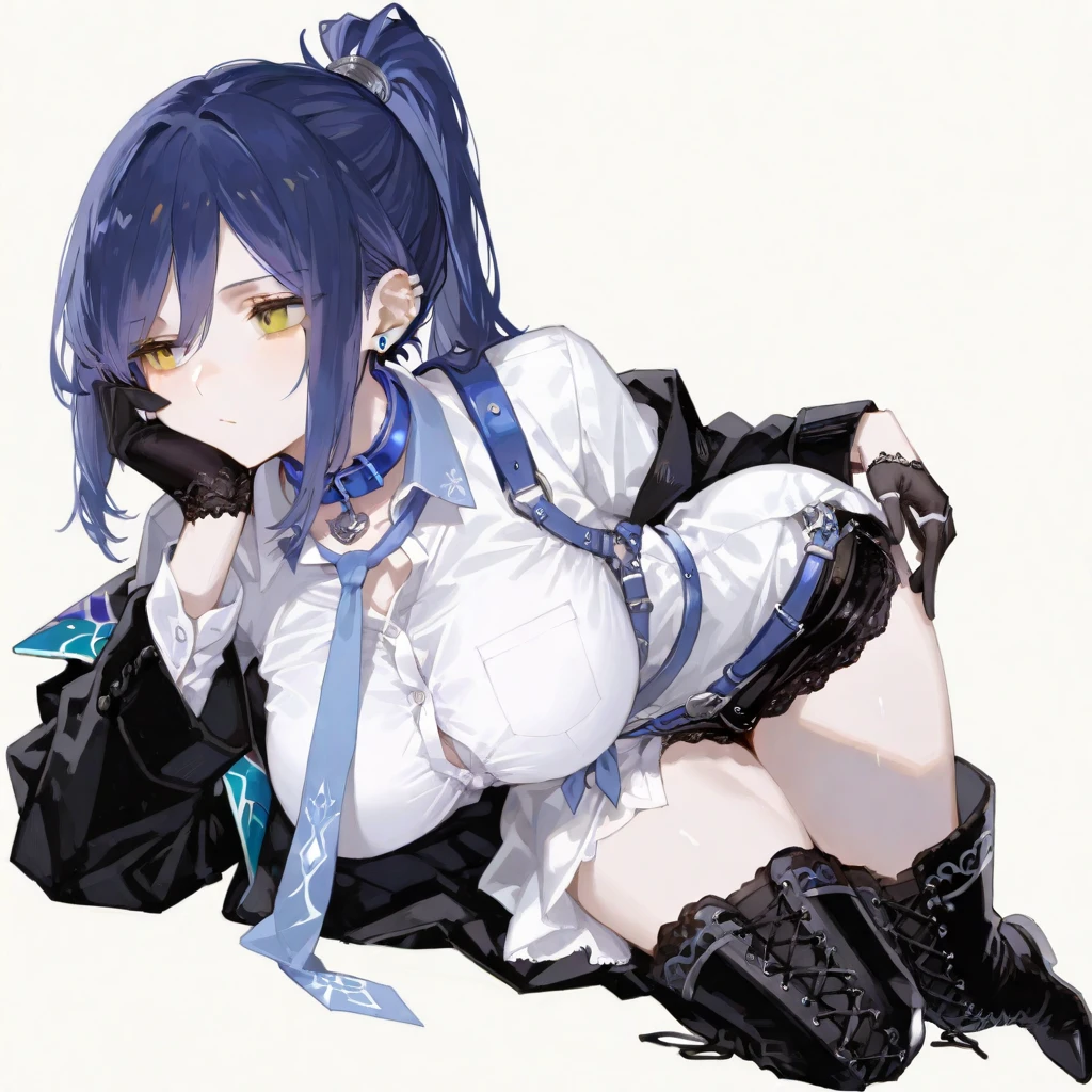 A young girl in a , but her skirt is torn making her ass visible, thanks to this many men are around her looking with a mischievous smile as she