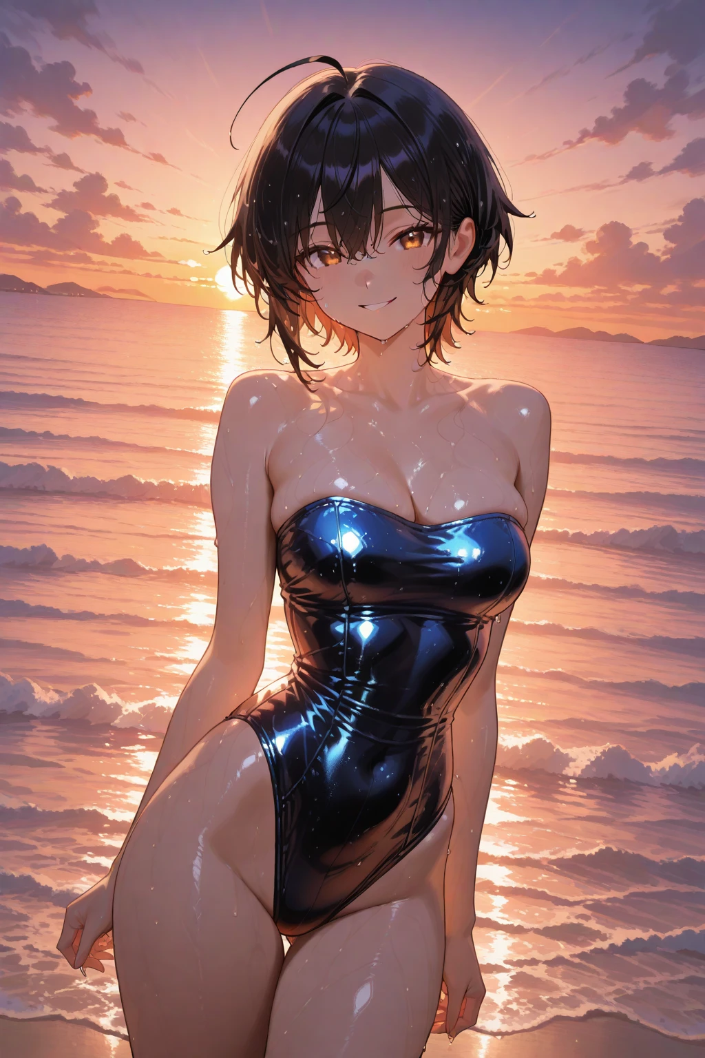 Hyper Quality、8K quality、High resolution、Image quality captured with a single-lens reflex camera、(software)、Perfect Anatomy、(Black Grey Short Hair、Shoulder-length hair:1.2)22 year old beauty.Mature face、blue eyes(Sharp look:1.4)(Excessive sweating all over the body:1.2)(Nice shape and normal breasts)
BREAK
(Wear blue swimming wear with lines:1.3)(Uplifting:1.3)
(Warm-up exercises、warm up:1.4)(Perfect Anatomy:1.4)break(watch the sunrise、Looking away:1.2)(The orange morning sun is dazzling:1.3)(vacation、Luxury hotel poolside:1.5)On a mission、Rocks and forest