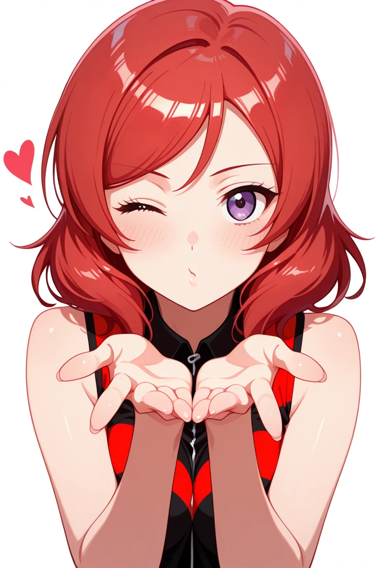 (masterpiece, top quality, very aesthetic, 4k、illustration), intricate detail, 1woman,contrapposto 、heart hands,(upper body)、heart hands,(),Cute 、lovey smile、Random Hair Color、,middle hair,sidelock ,Random Color eyes、ninja clothes、small breasts、Slim 、