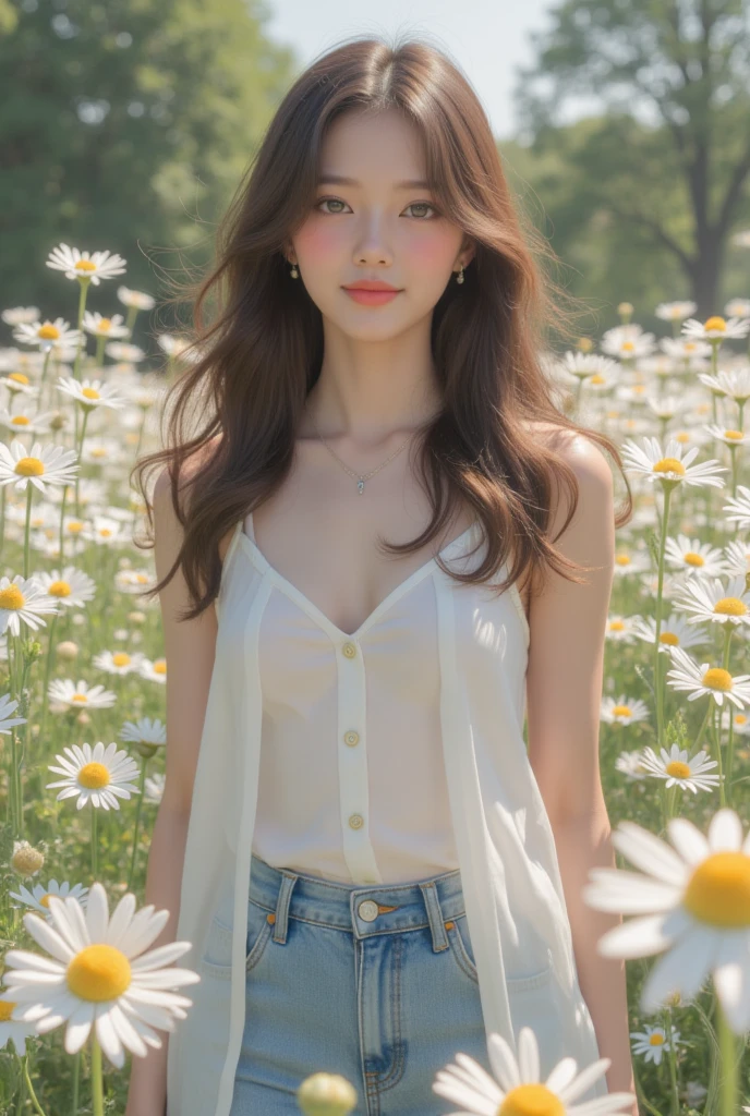 daisy, flower, Long hair、beste-Qualit、８K、photographed、Fashion brand photography、