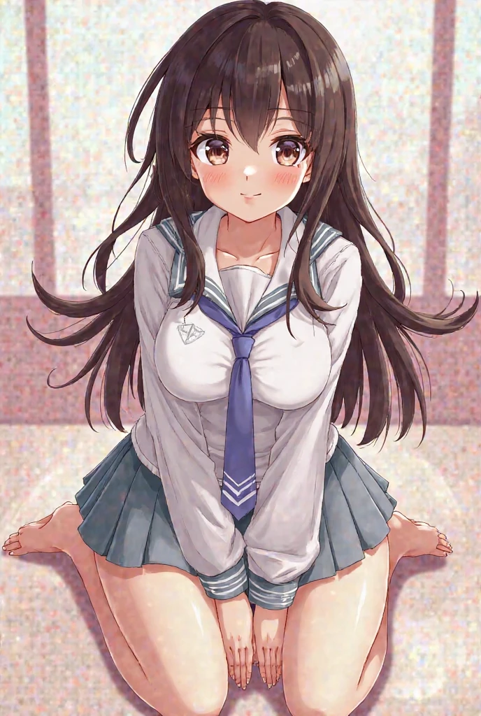 high resolution,smile,woman,woman1人,adult,Clear,cute, Brown Hair,BREAK, Brown eyes,BREAK, high school girl,uniform,White shirt,Navy blue pleated skirt,BREAK, Facing forward,BREAK,Pink background,