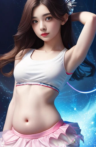 8k、RAW Photos、highest quality、Super detailed、Super Resolution、Ultra HD、8k wallpaper、Amazing details Cheerleader,A small smile,cheer leading,Cheerleader Uniform, (((Tabletop))), (((highest quality))), ((Super detailed)), (figure), ((Very delicate and beautiful)),(Bokeh,Blurred Background),(Best Shadow), One Girl,White panties, Black Hair, Long Hair, cute,cute,upon, 目uponのハイライトスポットを輝かせる, Character Focus,Tilt your head,
((((Panties and bra are visible))))