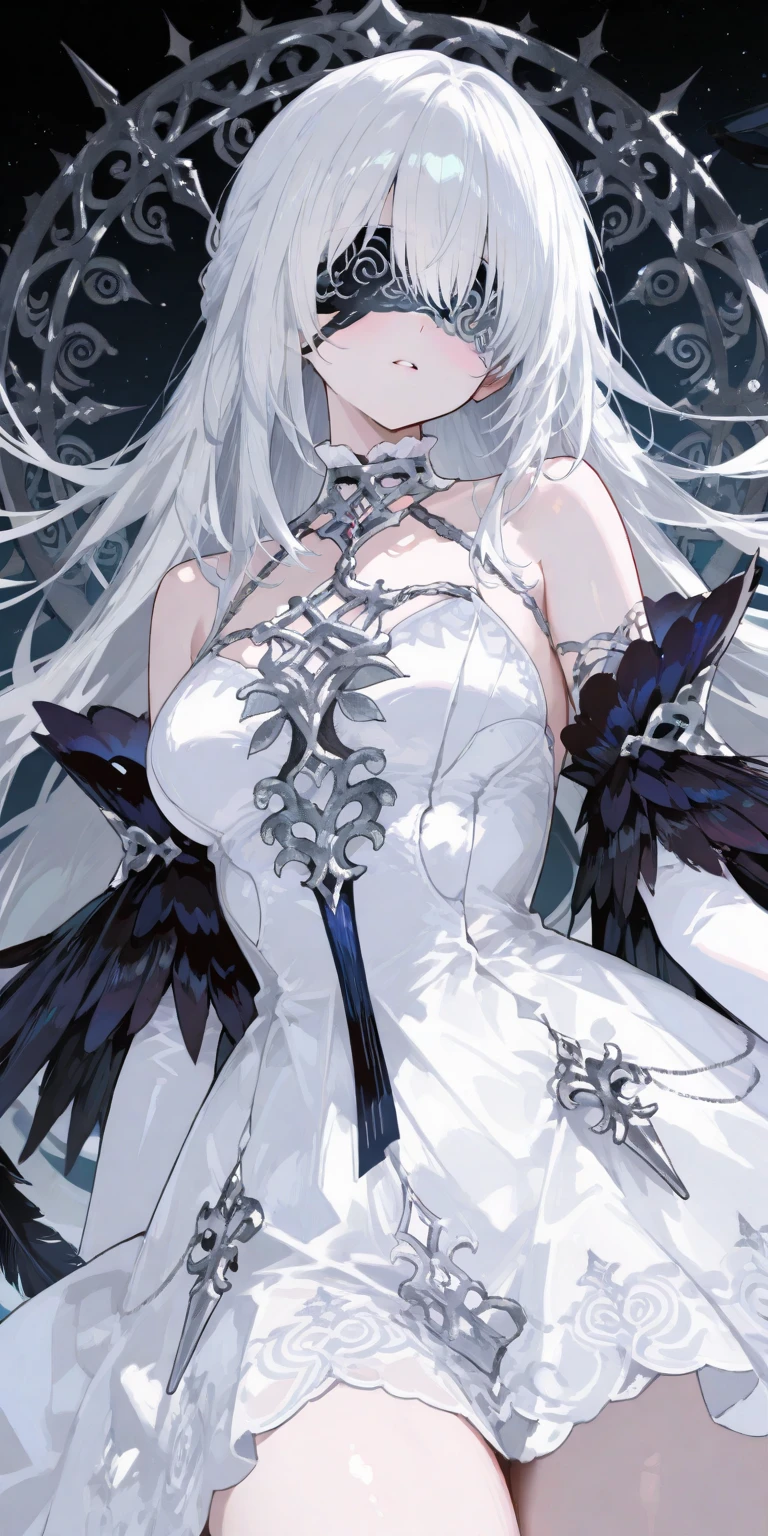 Masterpiece, huge, double tail, silver hair, gothic clothes, vintage gothic, pose, temple, cute, chain, face up, high quality, skeleton, jewelry, smile