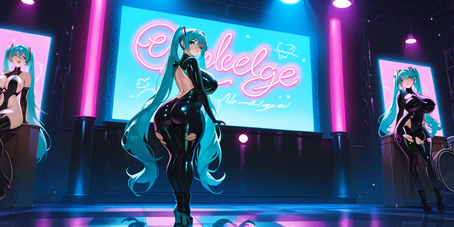 score_9, score_8_up, score_7_up,masterpiece, high quality, 1girl,solo,nessa \(pokemon\), blue eyes, dark-skinned female,  latex playboy bunny, fishnets,  standing split, standing on one leg,wrist cuffs, stadium, hoop earrings,   looking at viewer, blurry,  eyelashes, medium breasts, (cameltoe:0.6),   <lora:SadeXL_v1.1:1>