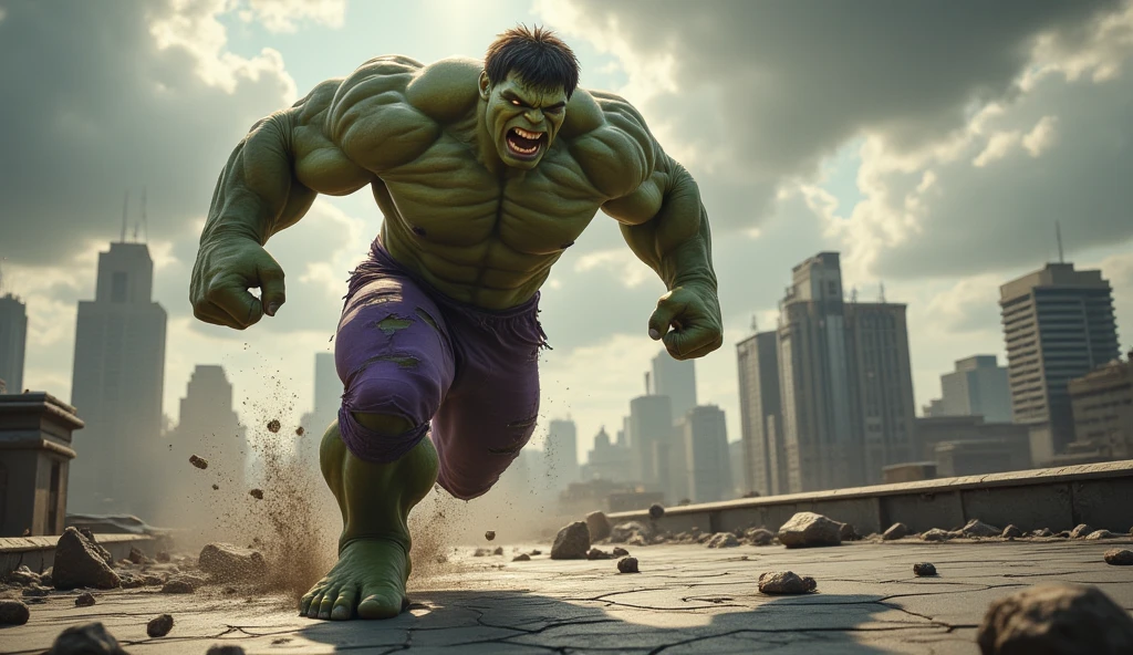 create image real full body Hulk jump, green screen, realism, photorealistic, detailed visuals
