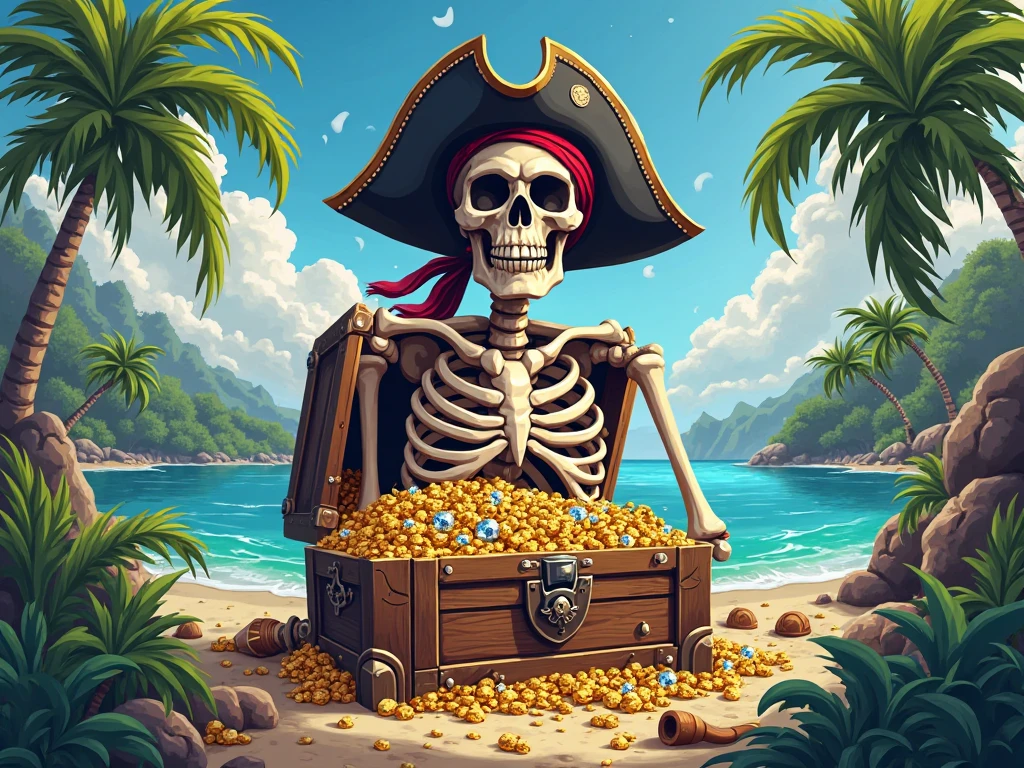 painting of a pirate island with a treasure chest and a skull, 8k oil painting, fantasy artistic painting, skull island, mysterious Island, oil painting, illusion arte surreal, surrealistic painting, surreal art and fantasy, Masterpiece artwork, art by alessandro pautasso, stunning digital illustration, in digital illustration style, exquisite digital illustration, Illustration art, a beautiful art illustration, contemporary digital art, beautiful digital art, geometric abstract beauty, beautiful digital illustration, beautiful digital art, contemporary art illustration, art deco portrait