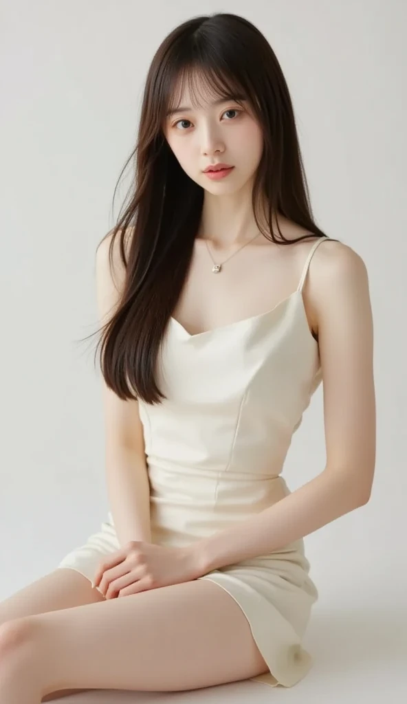 ((Best image quality)、Korean 20 years old, ultra-luxurious bedroom,NFSW, high resolution, Natural and smooth implementation, head and body balance、perfect body beauty:1.4、slim、thin legs、((dark brown hair、very :1.2)), Cute dress, very 상세한 얼굴 및 피부 질감、eye for detail、shy smile、with legs spread , lighting areola、top quality、reality、 exposed groin、cute appearance、angle from front、small ass、K-pop makeup、embarrassed expression、thin waist, White and clear skin, chubby, Narrow pelvis, Slander type, Popular hairstyles for long hair, skinny body type, young body type, Small pelvis, small shoulder,