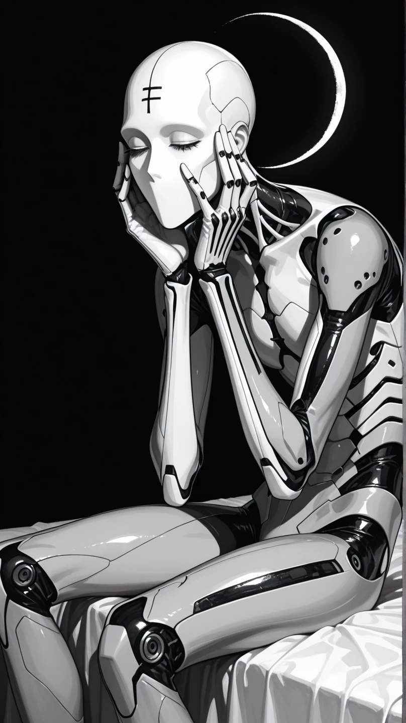 ((8K resolution))、((highest quality))、((masterpiece))、((Very detailed))((((dramatic))), (Anatomically correct)、The depth of the object to write、Looking at the camera、front、(woman、Mechanical bones格、Mechanical boneechanical Cervical Vertebra、Long and thin、Blindfold、lipstick、Spit sludge from the mouth、Bloody)、spooky、an ominous、(theme、whole body:1.1), White Background