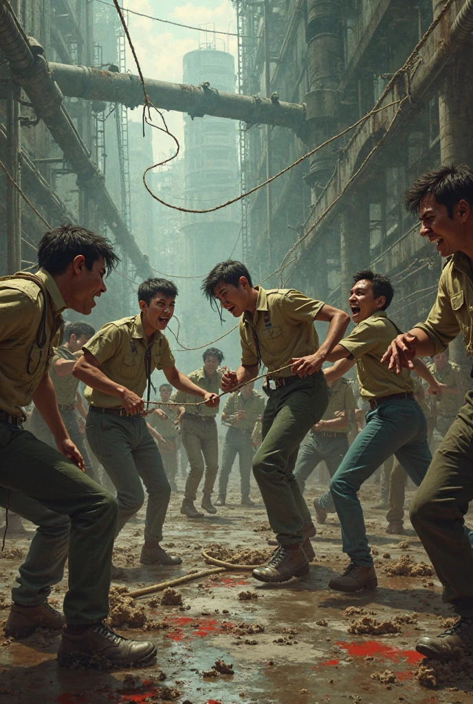 Four boys in pubg three with glasses and one is healthy fighting